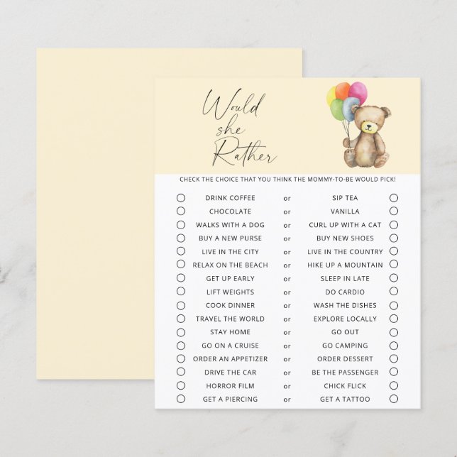 Would She Rather Game - Teddy Bear (Front/Back)