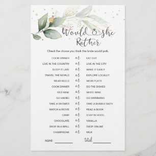 Would She Rather Greenery Bridal Shower Game