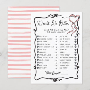 Would She Rather Hand Drawn Bow Bridal Shower game Invitation