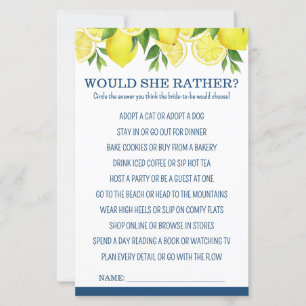 Would She Rather Lemon Bridal Shower Game