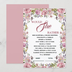 Would She Rather Lilac Floral Bridal Shower Game I Invitation