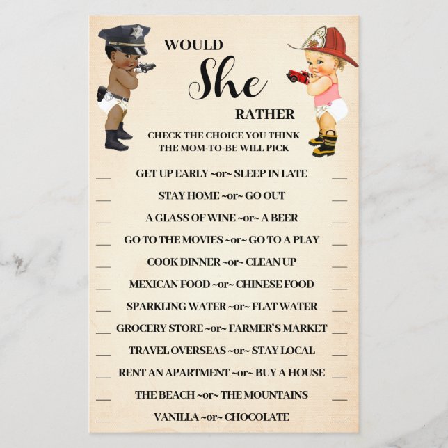 Would She Rather Little Recruit Shower Game Card (Front)