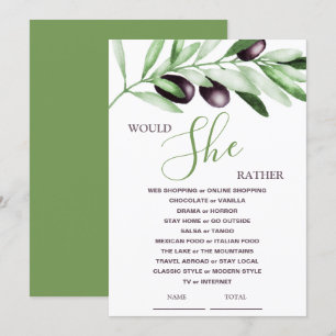 Would She Rather Olive Branches Bridal Shower Game Invitation
