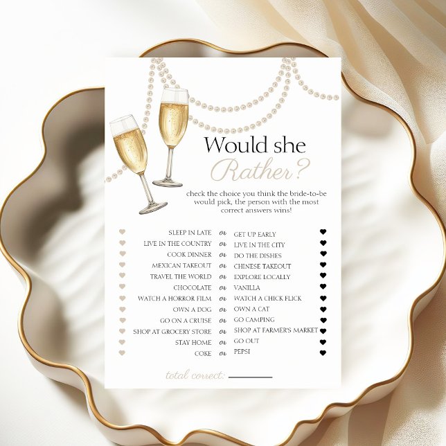 Would she rather Pearls Prosecco Bridal game card (Creator Uploaded)
