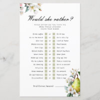 Would She Rather Perfect Pear Bridal Shower Game