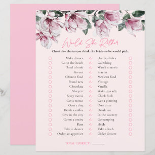 Would She Rather   Pink Floral Bridal Shower Game