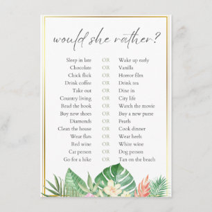 Would She Rather Tropical Bridal Shower Game Enclosure Card