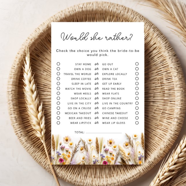 Would She Rather Wildflower Bridal Shower Game (Creator Uploaded)