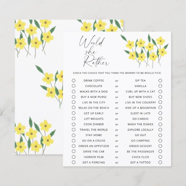 Would She Rather Wildflowers game (Front/Back)