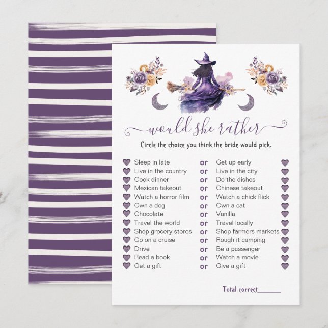 Would She Rather Witch hitch Bridal Shower game Invitation (Front/Back)