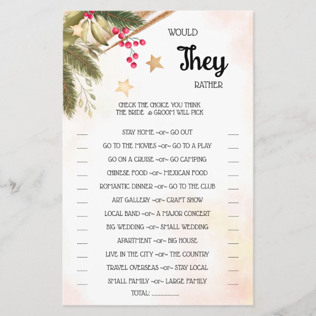 Would They Rather Christmas Shower Game Card Flyer (Front)