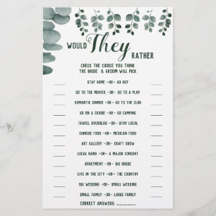 Would They Rather Eucalyptus Shower Game Card