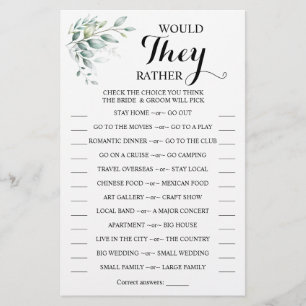 Would They Rather Eucalyptus Shower Game Card