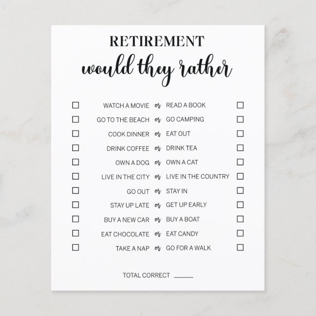 Would They Rather Retirement Party Game (Front)