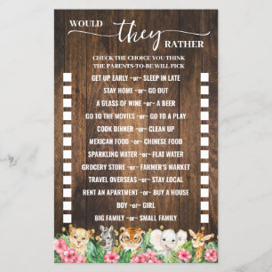 Would They Rather Rustic Pink Safari Game Card