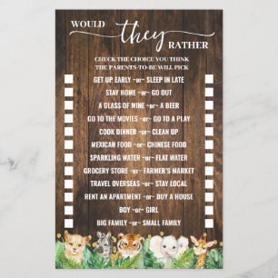 Would They Rather Rustic Safari Shower Game Card