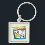 Would You Eat Them With A Mouse? Keychain<br><div class="desc">This officially licensed design features a memorable moment straight from the pages of the beloved Dr. Seuss book, Green Eggs and Ham. The illustration shows the always-persistent Sam-I-Am gesturing toward his famous dish on a table, while a little mouse sits patiently nearby on a tiny stool. The classic rhyming question,...</div>