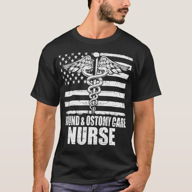 Wound & Ostomy Care Nurse American Flag T-Shirt (Front)
