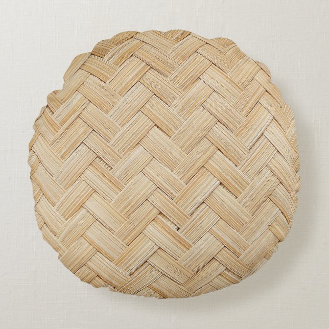 Woven Bamboo Abstract Texture Background. Round Pillow (Front)