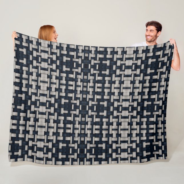 Woven Basketry Blue and Grey Blanket (In Situ)