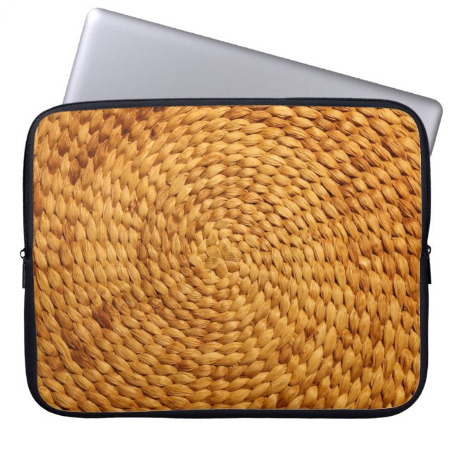 woven bast background texture brown laptop sleeve (Front)