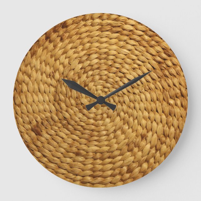 Woven Bast: Textured Brown Authenticity Large Clock (Front)