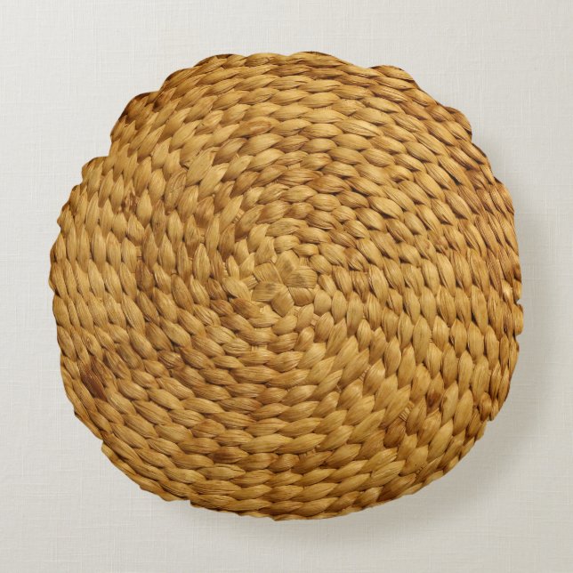 Woven Bast: Textured Brown Authenticity Round Pillow (Front)