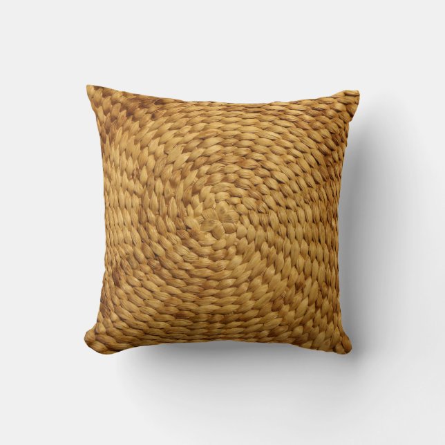 Woven Bast: Textured Brown Authenticity Throw Pillow (Front)
