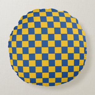 Woven Blue and Yellow Chequered Round Pillow