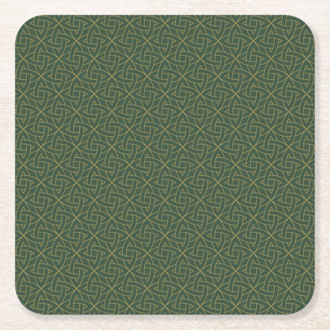 Woven Celtic Knot Pattern Square Paper Coaster (Front)