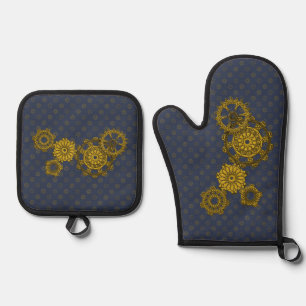 Woven Clockwork Oven Mitt & Pot Holder Set