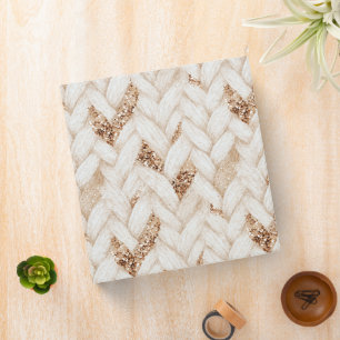 Woven Cream Faux Fabric Gold Glitter Binder