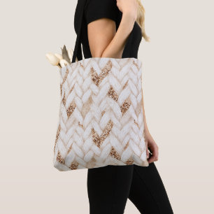 Woven Cream Faux Fabric Gold Glitter Tote Bag