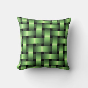 Woven Green Satin ribbons Throw Pillow