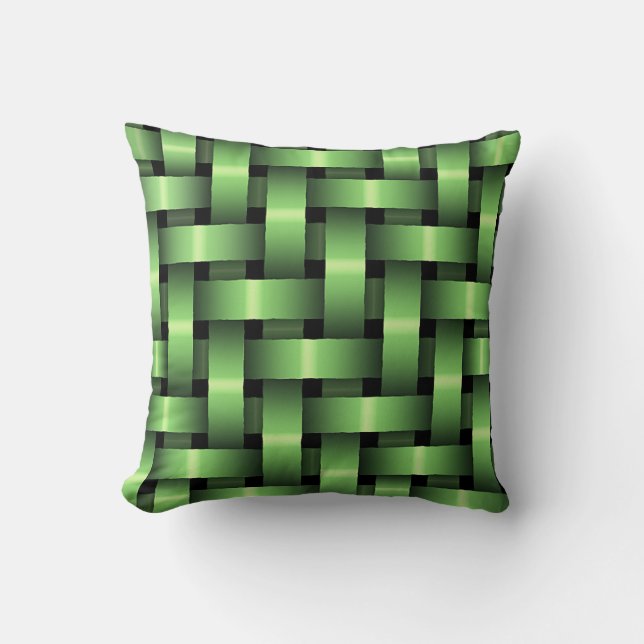 Woven Green Satin ribbons Throw Pillow (Front)