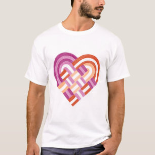 Woven Heart Lesbian Pride Flag Pink Orange Red T-Shirt
