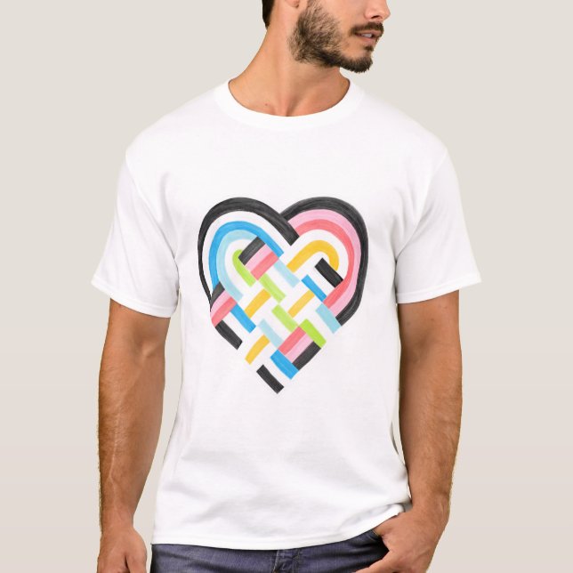 Woven Heart Queer Pride Flag Bright Tropical T-Shirt (Front)