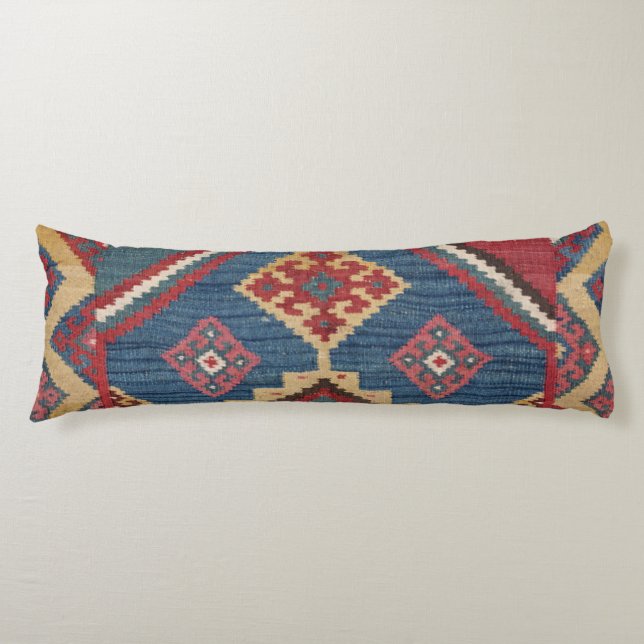 Woven Kilim Royal Blue Yellow Classic  Body Pillow (Front)