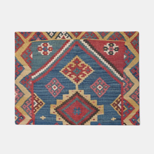 Woven Kilim Royal Blue Yellow Classic  Doormat (Front)