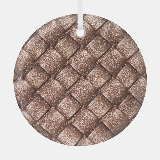Woven leather, bronze colour background. glass ornament (Front)