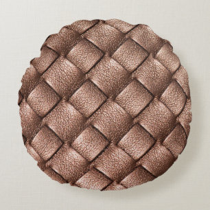 Woven leather, bronze colour background. round pillow
