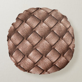 Woven leather, bronze colour background. round pillow