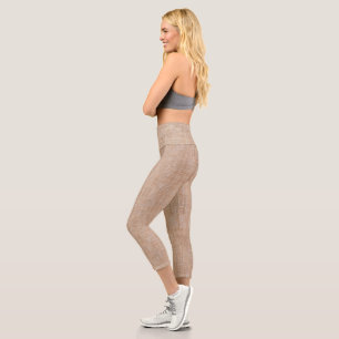 Woven Linen Fabric Texture in Warm Natural Beige Capri Leggings