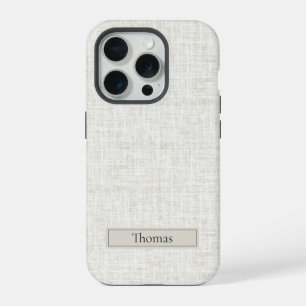 Woven Linen in Natural Brown with Name iPhone 15 Pro Case