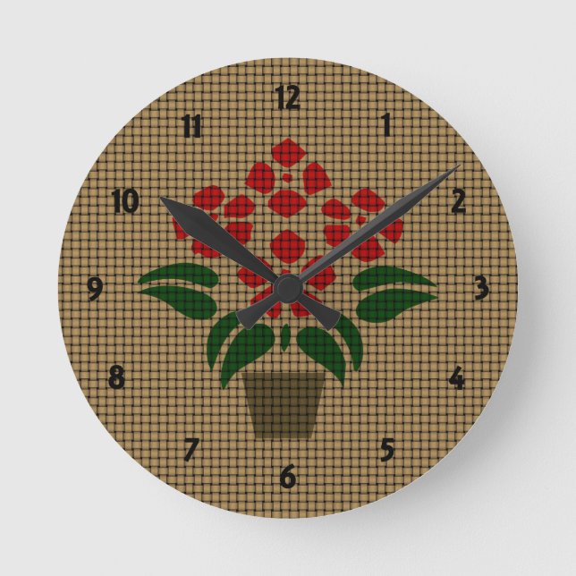 Woven Poinsetta Round Clock (Front)