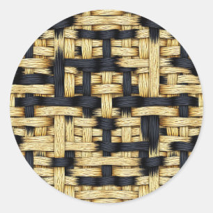 Woven Rattan Basketweave Texture Black Natural Classic Round Sticker