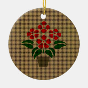 Woven Red Poinsetta Ceramic Ornament