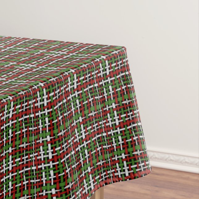 Woven Rough Seasonal Burlap Red Green White Tablecloth (In Situ)