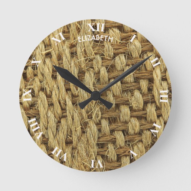 Woven Seagrass Seamless Pattern Imitation Round Clock (Front)