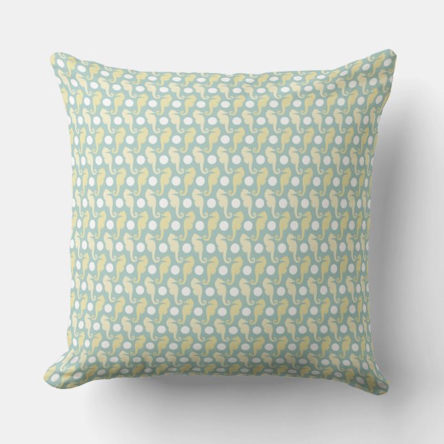 Woven Seahorse Green and Yellow Outdoor Pillow (Front)
